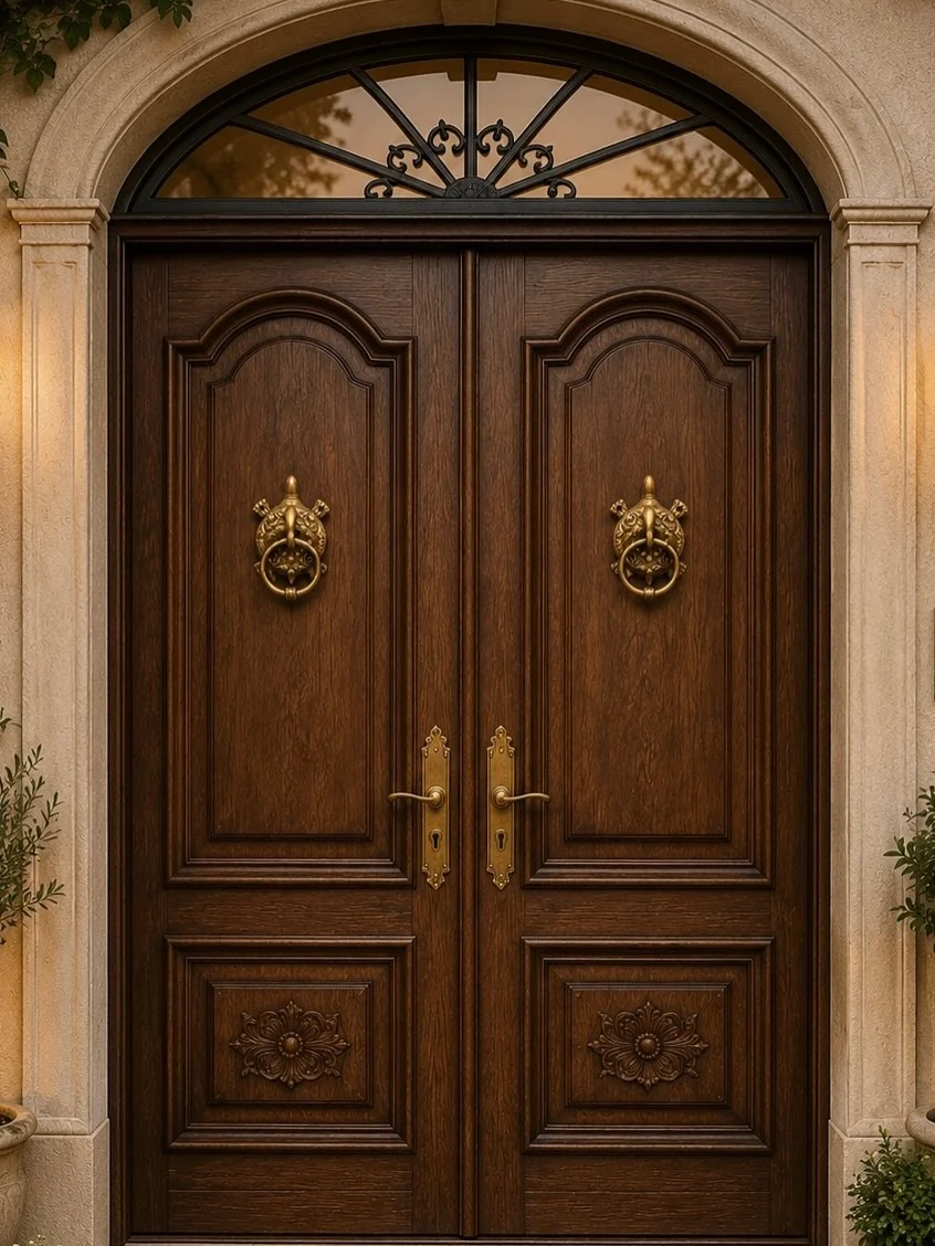 Heritage timber double door with brass fittings